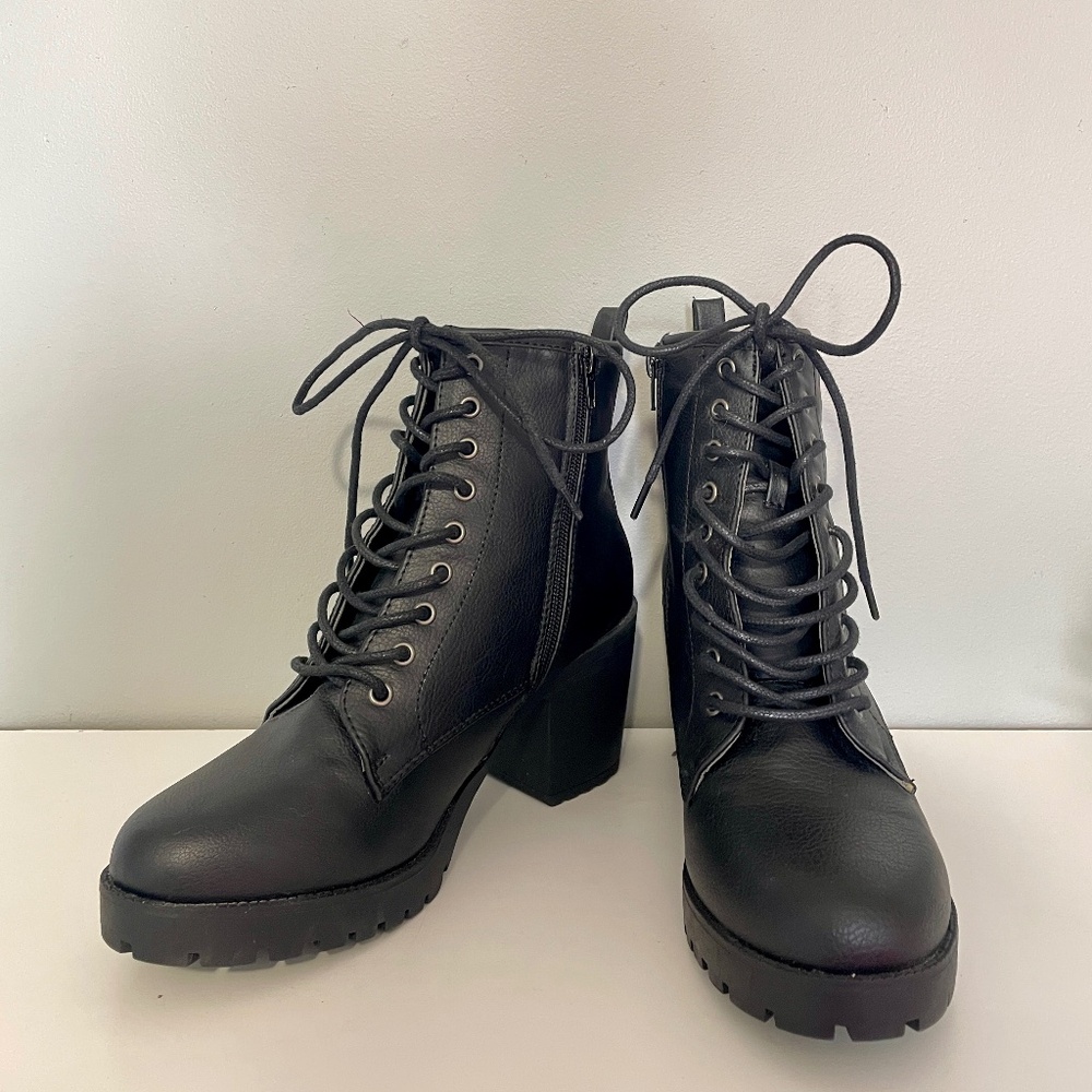 Black Lace-Up Booties